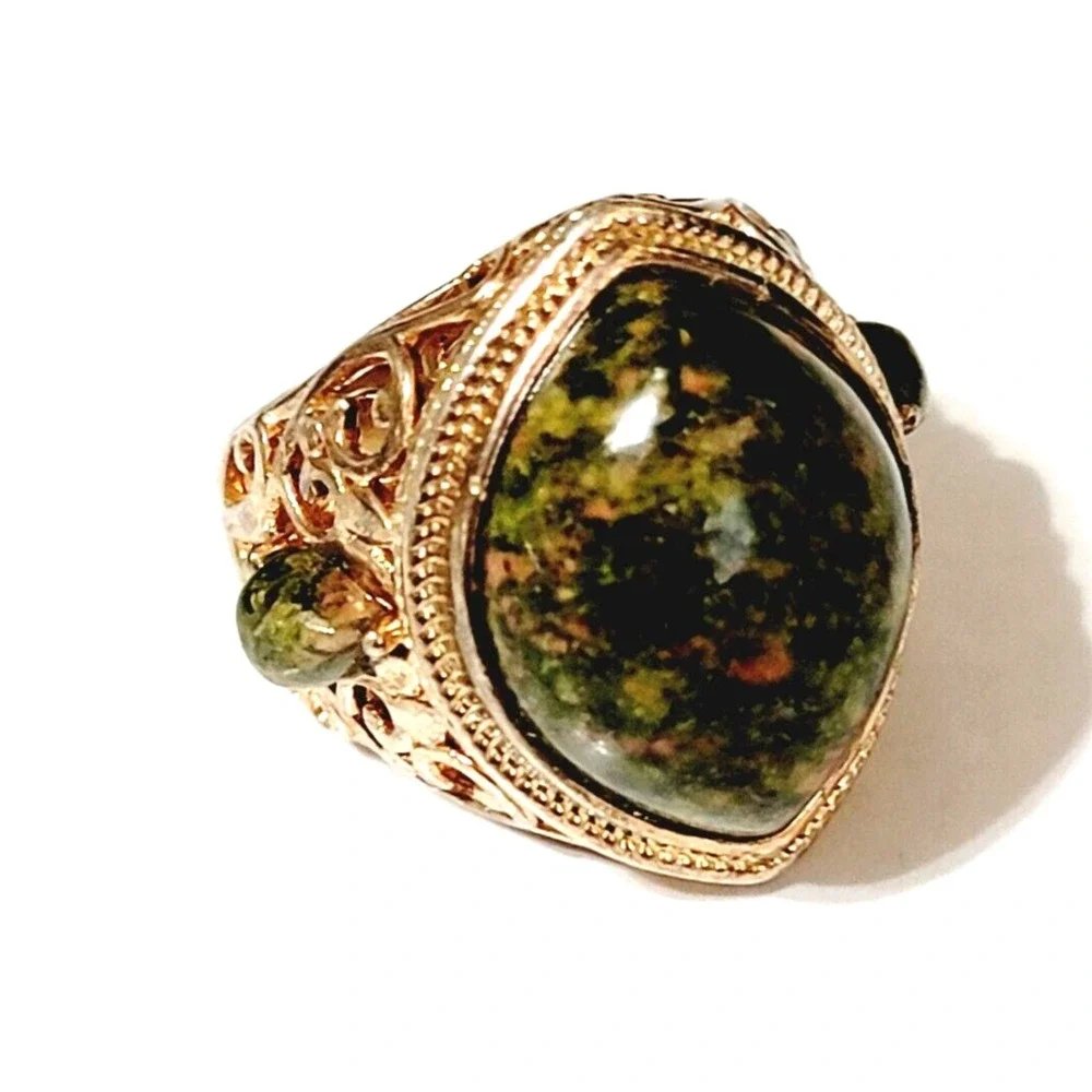 Vintage Rose Gold Green Agate Ornate Mogul Fashion Ring JZ China Size 8